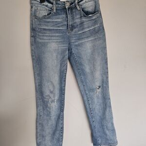 Womens Risen Light Blue Straight Leg Jeans Distressed Size 5/27 #RDP5371